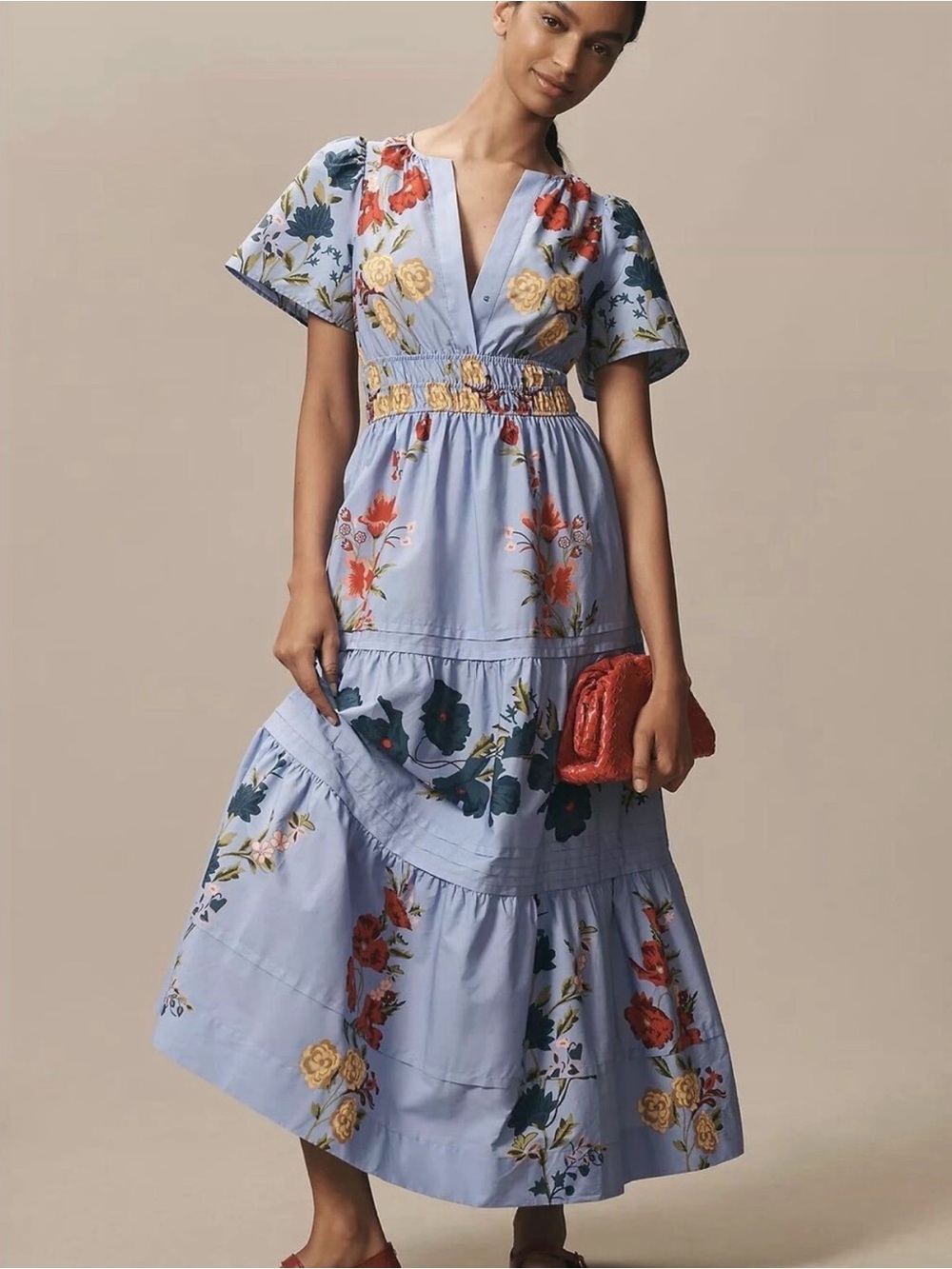 Anthropologie Somerset Blue Floral Maxi Dress 1X